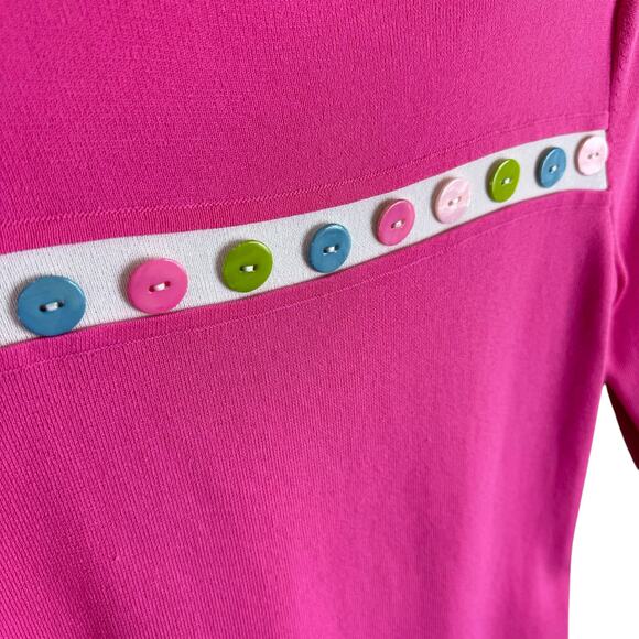 Knit de Knit Pink 3/4 Sleeve Tight Knit Lightweight Pullover Sweater Buttons M - Picture 3 of 5